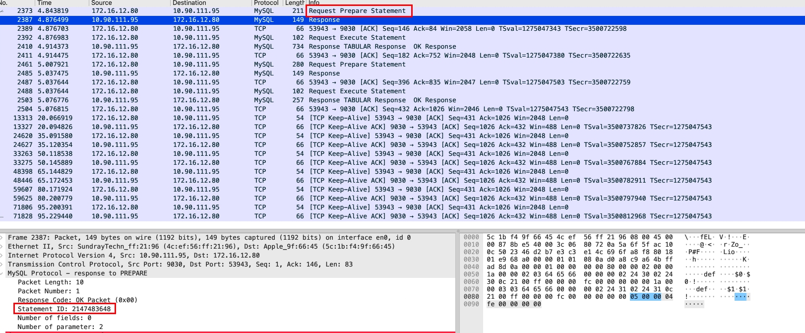 Wireshark 抓包 - COM_STMT_PREPARE